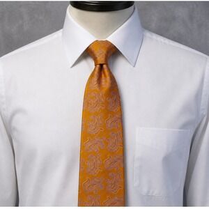 Roundtree & Yorke Mens Orange Blue Paisley Silk‎ Handmade Necktie NWT 800 ORANGE